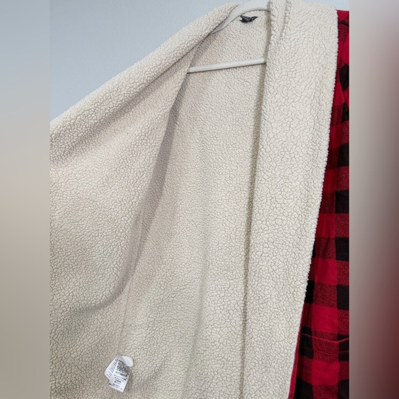 Eddie Bauer Robe Red Black Buffalo Plaid Sherpa-Lined Cardigan Sleep Women S - Picture 4 of 9